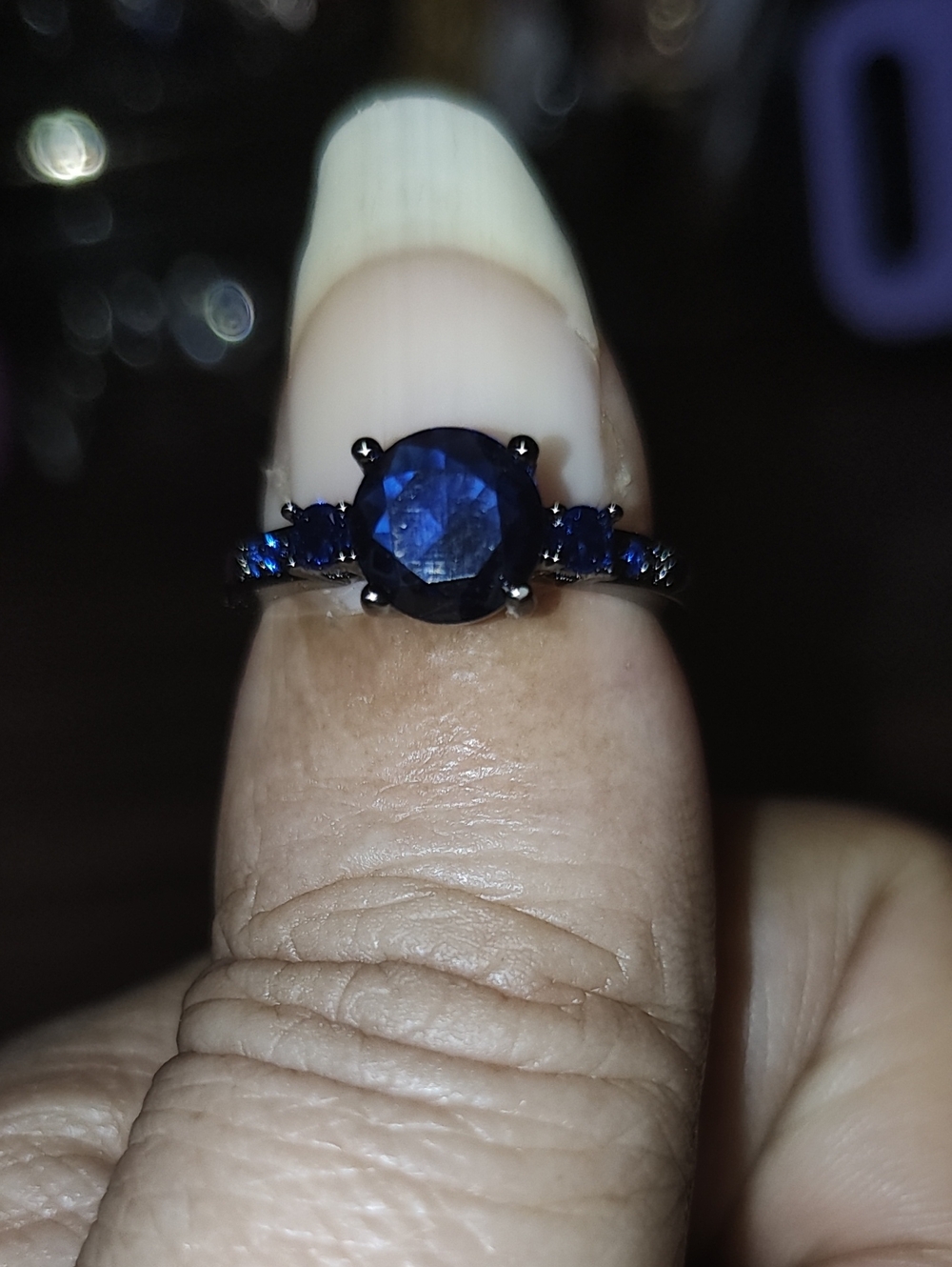 Blue Sapphire Round Solitaire Accent Ring - Women Jewelry